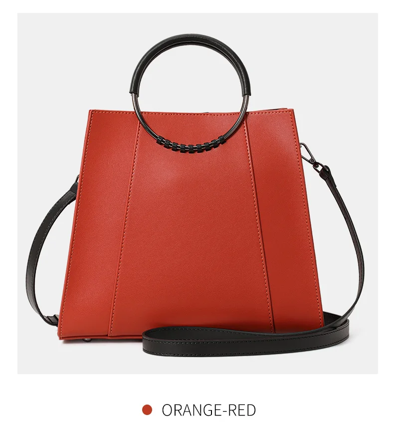 Damen-Handtasche aus Glattleder mit Rundem Ringgriff, Elegante Henkeltasche, Damen-Umhängetasche für Arbeit und Alltag – Detail 7