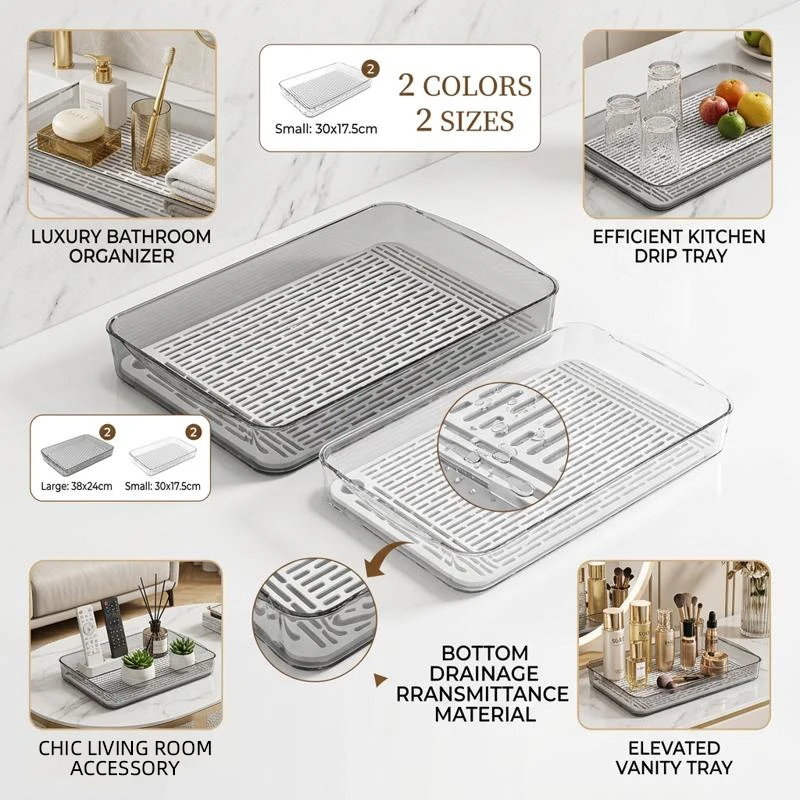 Double-Layer Rectangle Plastic Dish Drainer Hot Fruit Dryer Tray Kitchen Organizer Tea Tray Tableware