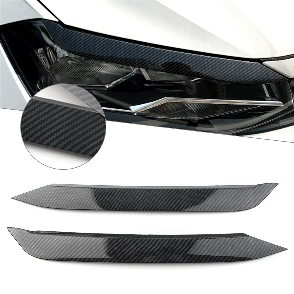 For VW Polo 2019 2020 Car Headlight Lamp Eyebrow Eyelid Lip Molding Trim Cover Carbon Fiber Styling 2Pcs