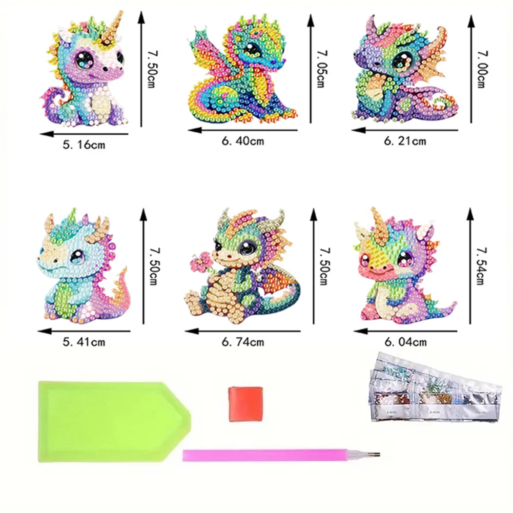 6 ชิ้นอะคริลิคน่ารักรูปแบบเพชรภาพวาดแม่เหล็กตู้เย็นเพชร Art ตู้เย็นแม่เหล็กสติกเกอร์สําหรับตกแต่งบ้าน