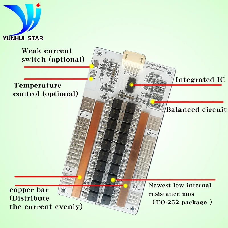 YUNHUI STAR BMS 리튬 배터리 보호 보드, 자동 밸런싱 기능, 알루미늄 기판 사용, 4S, 12V, 60A