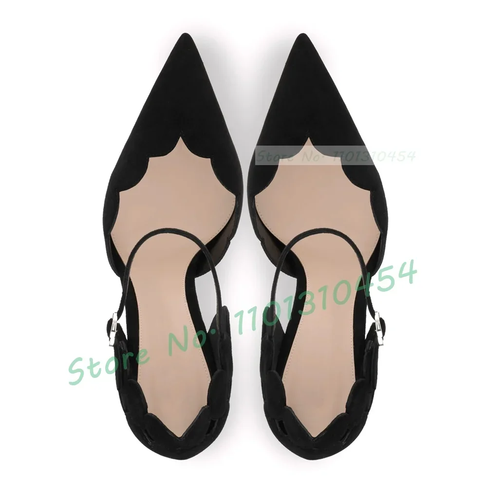 Sandali con tacco alto smerlati viola Sandali da donna di lusso con cinturino frontale in pelle scamosciata Scarpe a punta da donna Sandali eleganti concisi tutti abbinati
