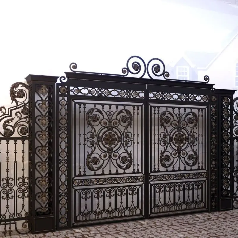 Customized 3D Modeling Professional Design Villa Entrance Driveway Gates Modern Classic Luxury Anti-Theft Wrought Iron Gate