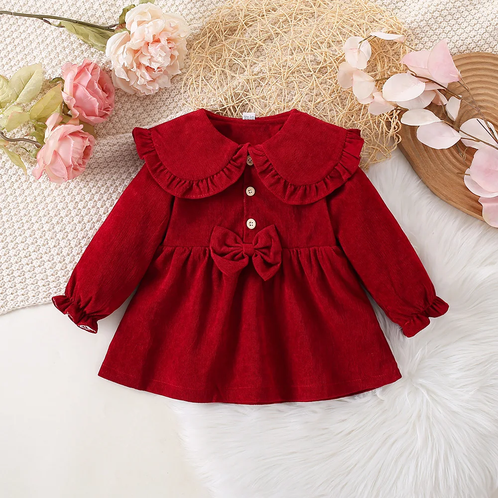 Fashion Toddler Girls Sweet Princess Dresses Newborn T-Shirt Red Xmas Girls Dress Clothes Infant Elegant Party Suits Vestidos