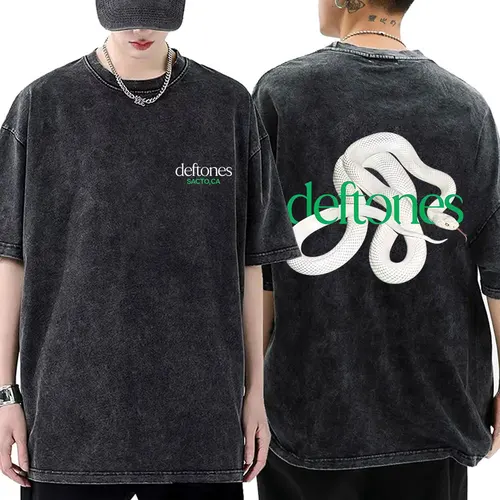 Imagen 1 del producto Camiseta con estampado de música privada Deftones de banda de Rock Vintage lavada, camiseta con estampado de serpiente, camiseta informal de gran tamaño a la moda para hombres y mujeres