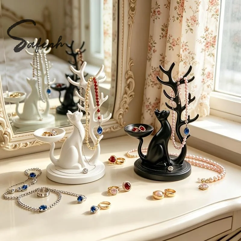 3D Printed Cat Jewelry Tray Desk Organizer Tree Shaped Jewelry Stand Multifunctional Storage Holder