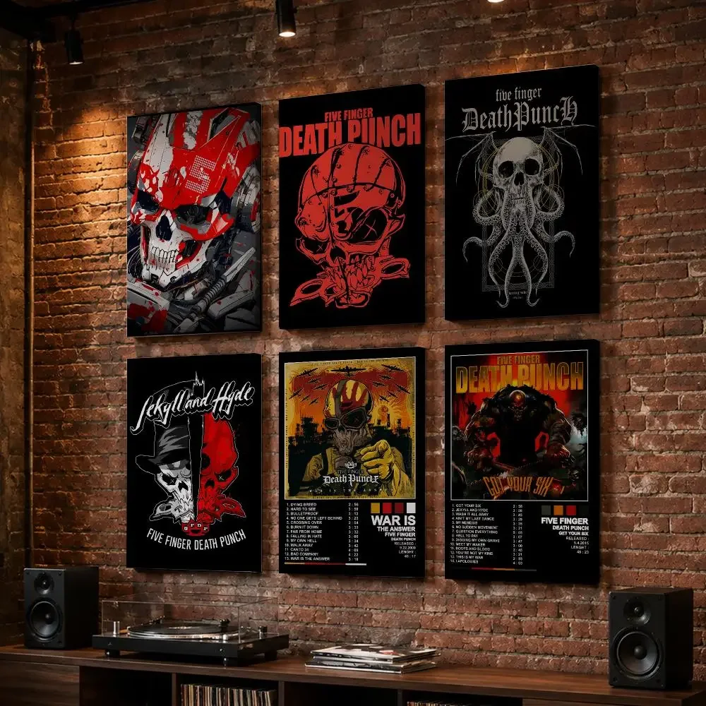 Music Five F-Finger Death PunchS Framed Wall Painting Wood Canvas poster for Living Room Bedroom Hallway Office Home Decor Gift