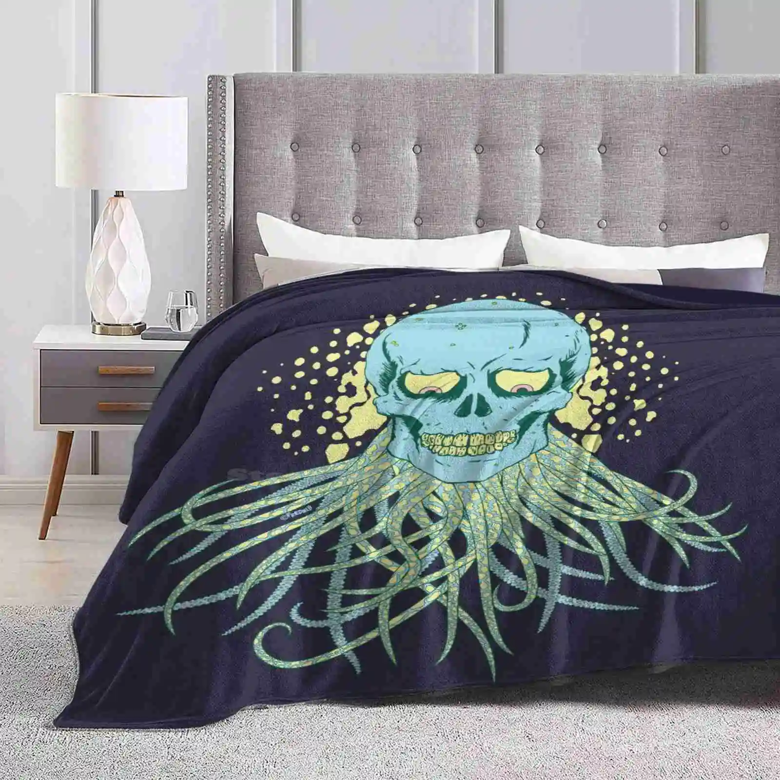 Tentaskull Soft Warm Throw Blanket Grunge Octopus Punk Skeleton Skull Squid Tentacles Tentakel Shokushu T Kotsu