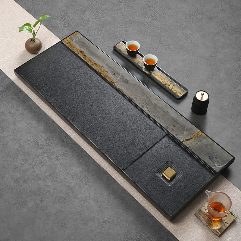 

Long Chinese Tea Tray Stone Coasters Ceremony Valet Pot Rectangle Saucer Tea Tray Coffeeware Serving Bandejas Home Decorationgs