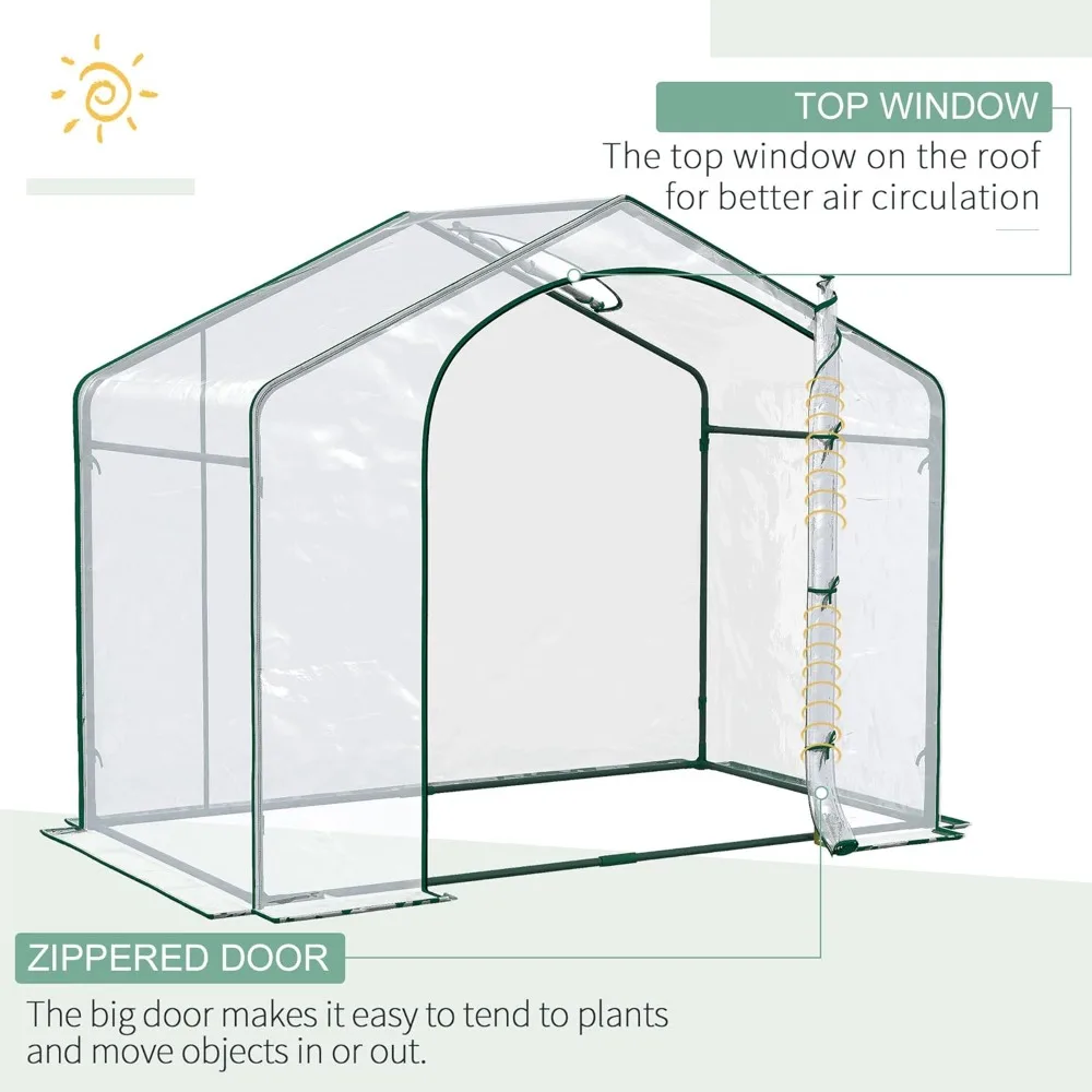 6' x 3' x 5' Portable Walk-in Greenhouse, PVC Cover, Steel Frame Garden Hot House, Zipper Door, Top Vent for Flowers,