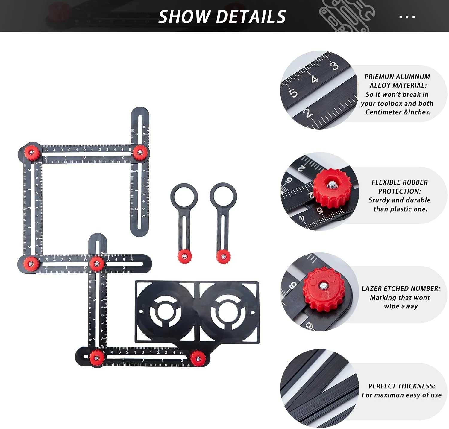 6/12-Sided Multi Angle Finder Measurement Ruler Pro 7 Size of Aperture Positioning Opening Locator Folding Metal Template Layout