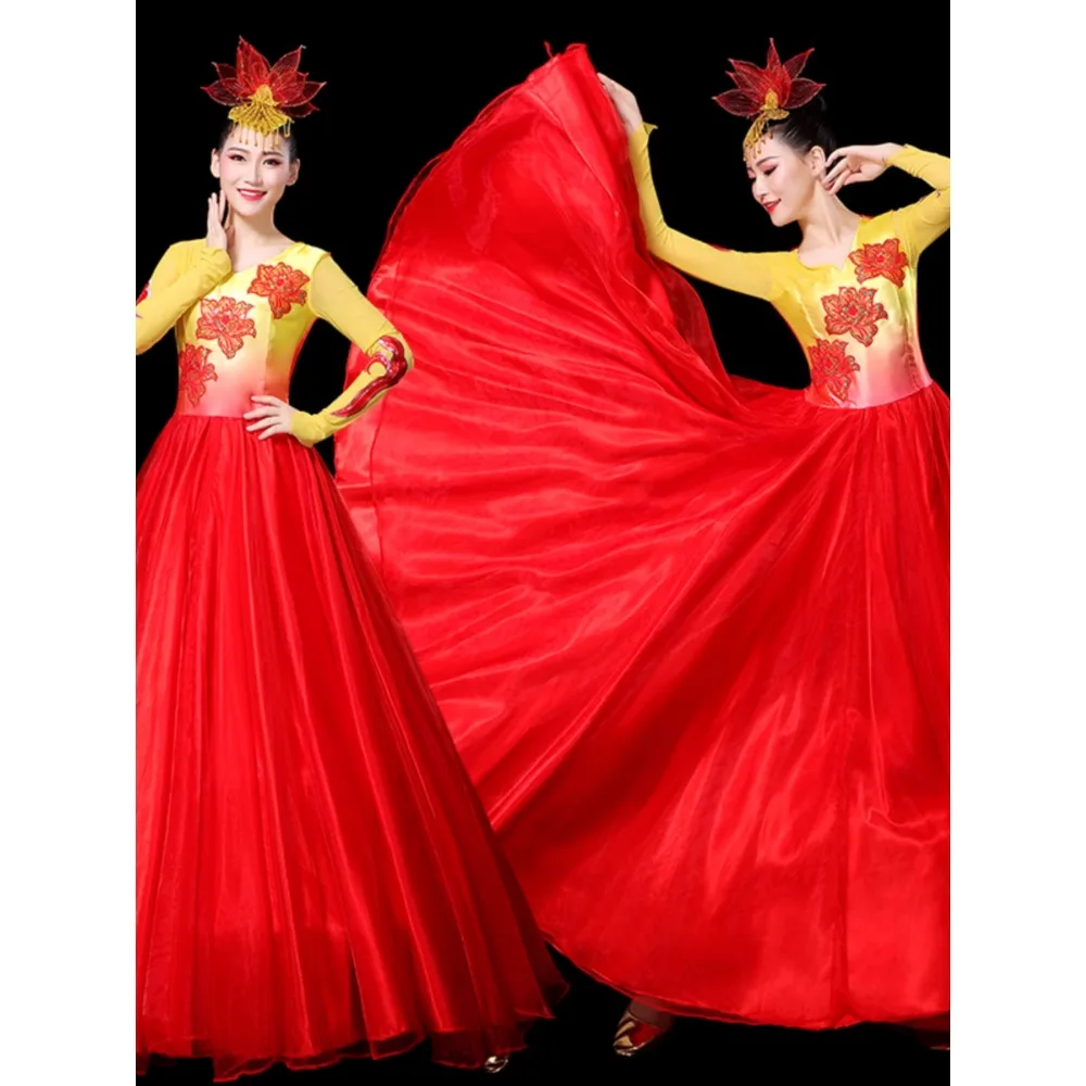 2024 new opening dance big skirt female lights in the Chinese style stage costume modern dance accompanying dance table costume