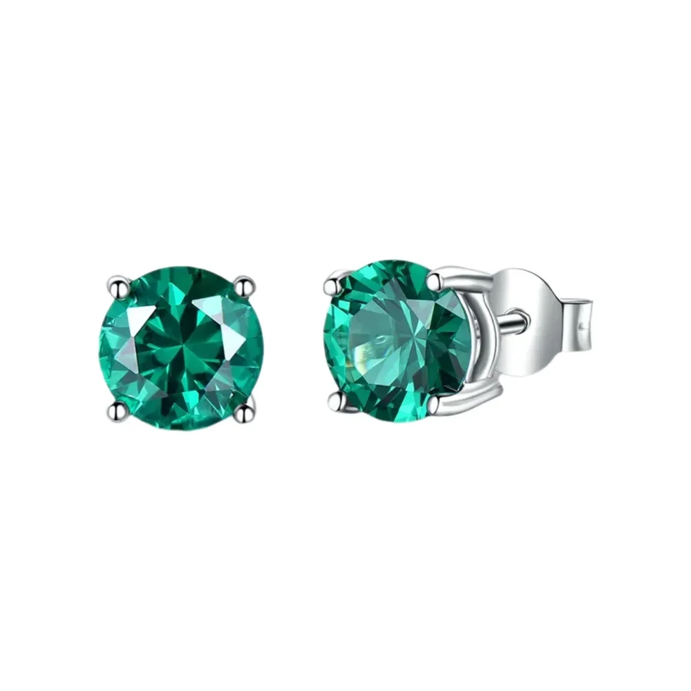2mm Round Green Zircon Stud Earrings Sliver Plated Women Earring