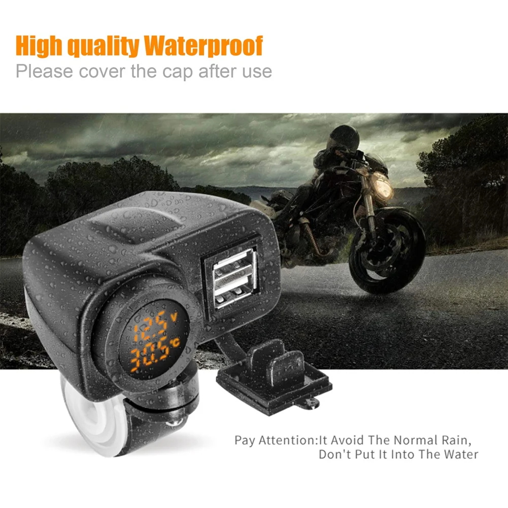 

AY03-Motorcycle Charging QC3.0 Digital Display Dual USB Phone Fast Charger Voltmeter Thermometer Phone Charger Socket