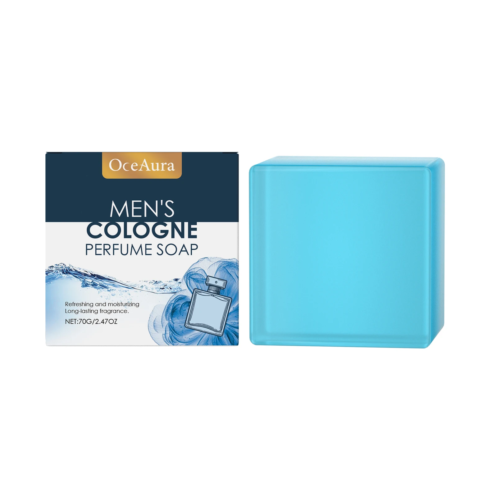 OceAura-jabón de baño con Perfume para hombre, limpieza suave de la piel corporal, refrescante, no graso, jabón para el cuidado cómodo, textura fresca, 70g