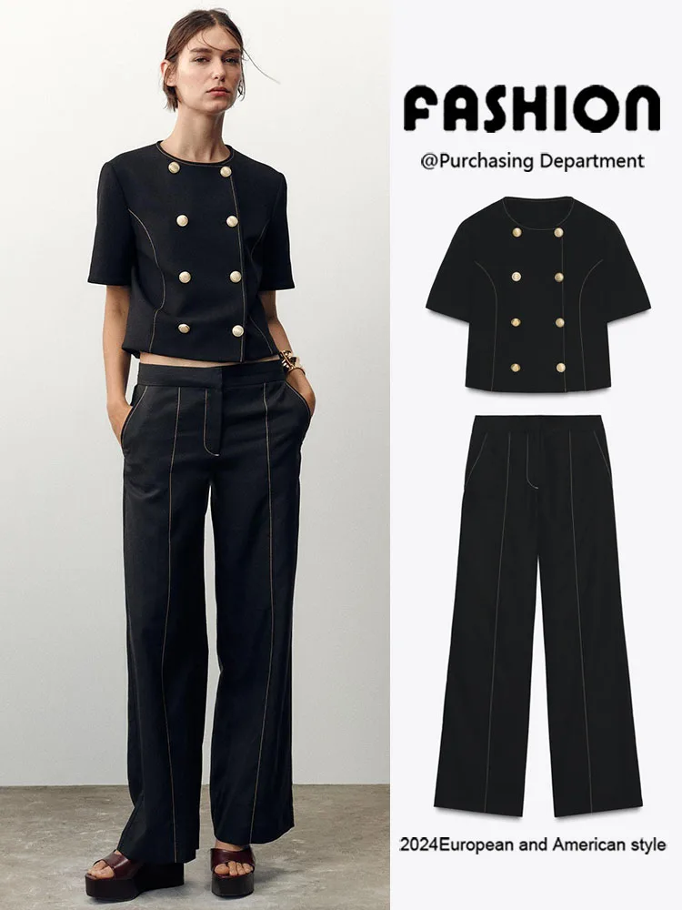 

New Summer Women's Suit Jaet Casual Long Pants Set Ethnic Stage Costume Loose Fit Faionable Trendy Workwear