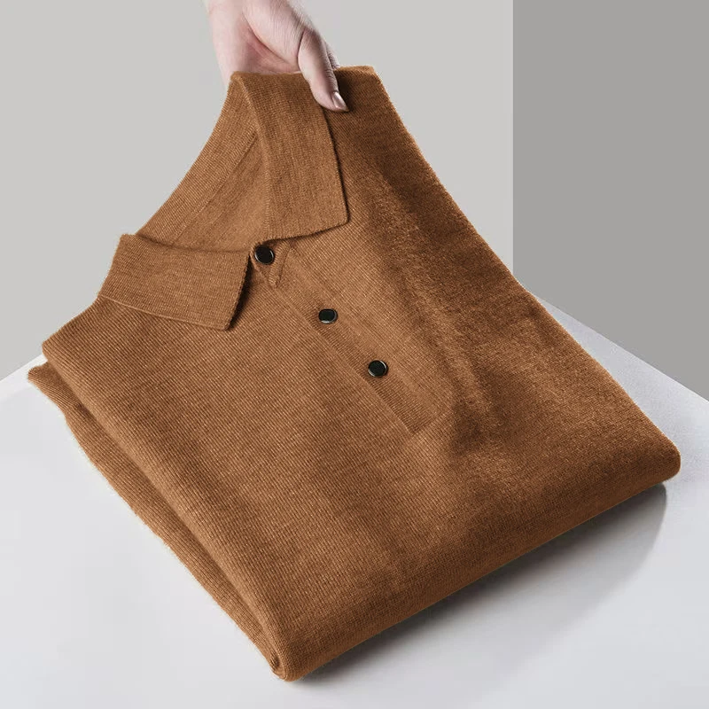 Maglione da uomo con cerniera a un quarto Manica lunga abbottonata Camicie da golf Abito casual a costine lavorato a maglia Pullover da esterno Anti-pilling da uomo