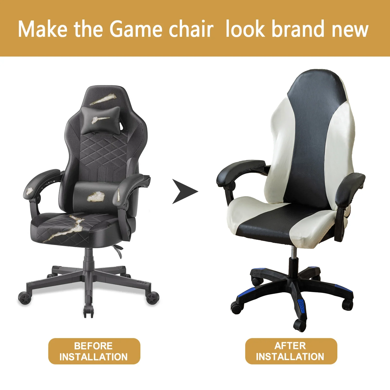 game chair cover  waterproof e-sports chair cover  armrest office chair cover stretchy simple color-blocking chair cover