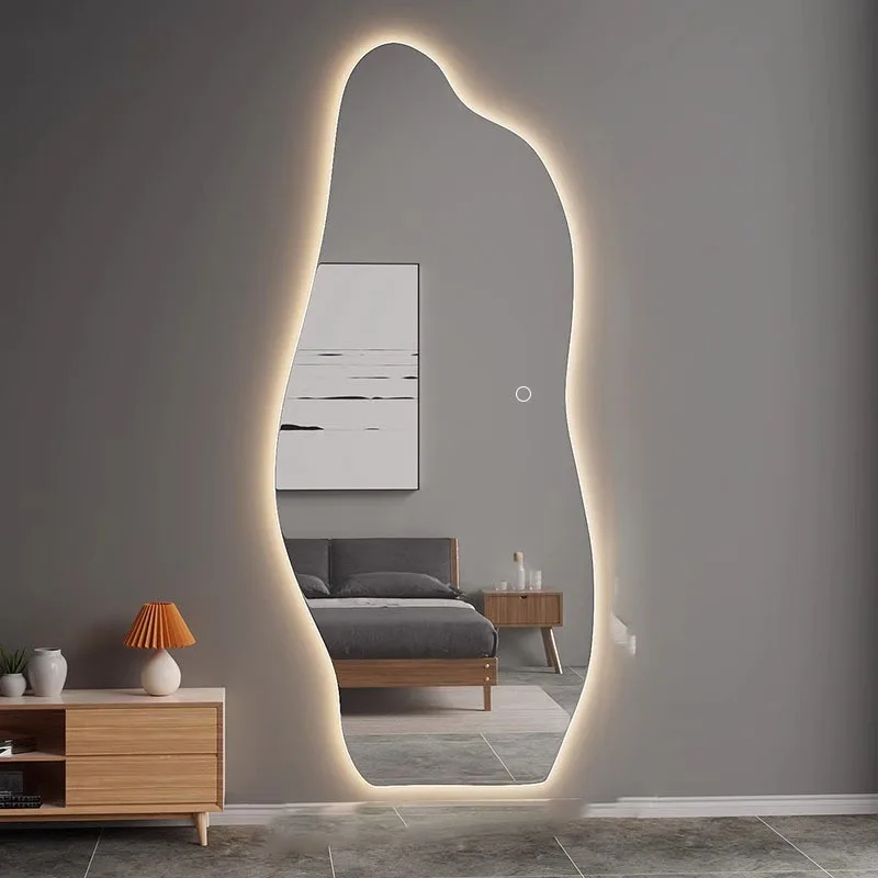 جدار الغرور مرآة كامل الجسم الفتيات الجمالية سحابة صغيرة الفن الحديثة الكبيرة غير تقليدي مرآة ضوء LED متموجة Espelhos ديكورات المنزل