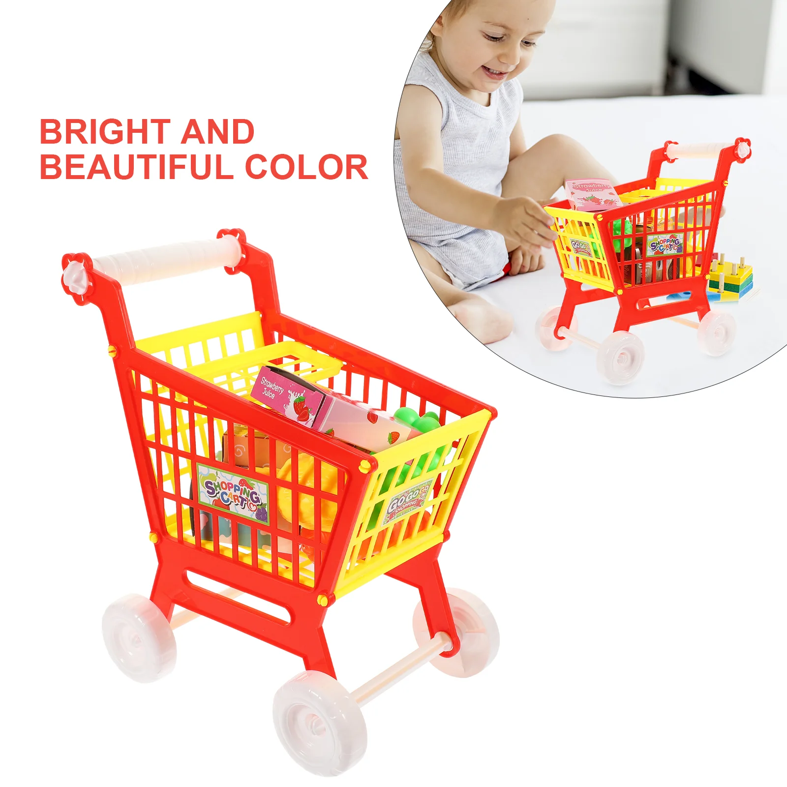 Toy for Kids Girl Kitchen Playset House Children’s Toys Plastic Shopping Cart Trolley Red