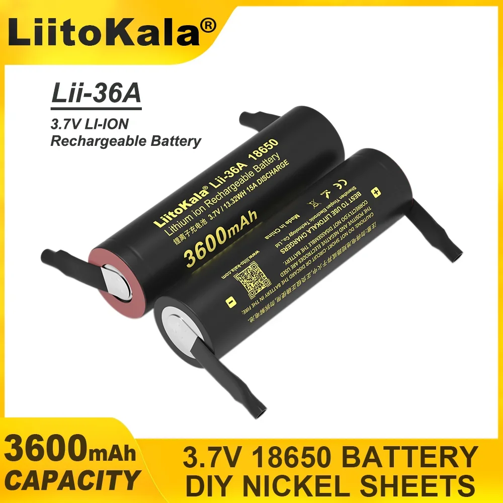 1-20PCS 100% Original New LiitoKala Lii-36A  Li-ion 18650 3600mAh 3.7V/3.6V/4.2V Lithium Rechargeable Battery with DIY Nickel