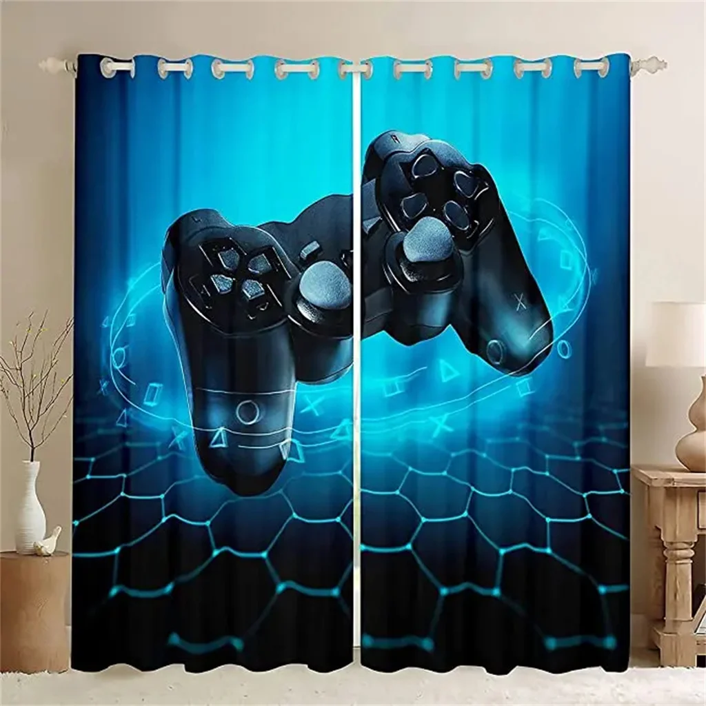 Gaming Controller 3D Curtains 2 Panels Tech Theme Window Drapes Living Room Teen Bedroom Gamer Room Decor