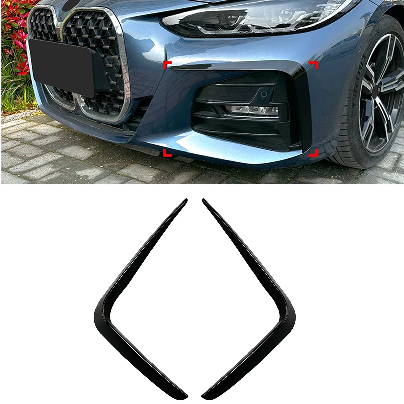 

New！ For BMW 4 Series G22 G23 M Sport 06.2020-2023 Front Bumper Side Air Vent Cover Trim Fog Light Intake Frame Spoiler Splitter