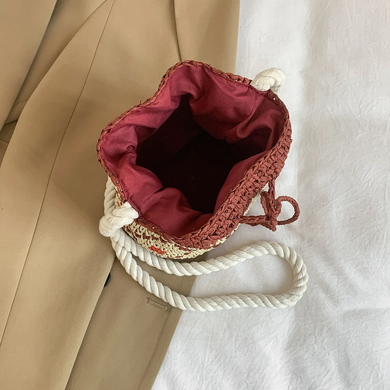 Small Drawstring Crossbody Bag Female Rope Shoulder Strap Bucket Handbag 2026 New Summer Boho Crochet Knitting Beach Bag view 2