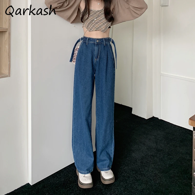 Jeans Dames Amerikaanse mode Eenvoudig Prevalent All-match OL Casual Rechte hipster Baggy Denim broek met hoge taille over de volledige lengte
