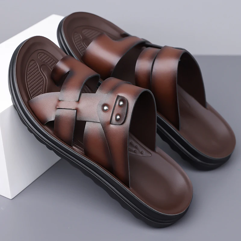 Summer Mens Stylish Slides Comfort Anti-Slip Breathable Wear Resistant Outdoor Driving Beach Shoes-9029