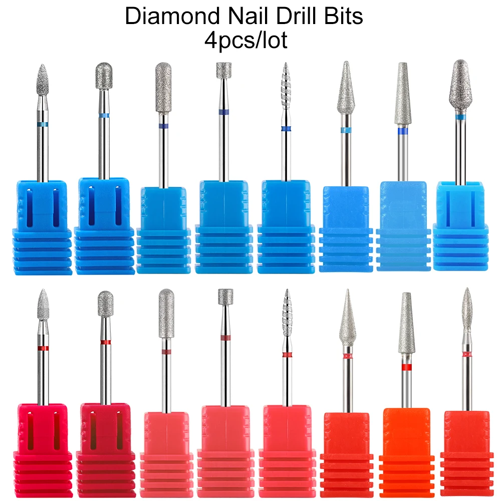 4pcs/lot Diamond Cutters for Manicure Russian Nail Drill Bits Cuticle Burr Milling Cutter for Pedicure Nails Accessories Tools