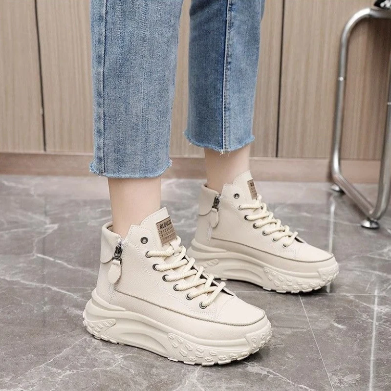 

Spring Bestseller Women's High Top White Sneakers with Thick Sole Comfortable Thickened Platform Shoes for Everyday Wear​