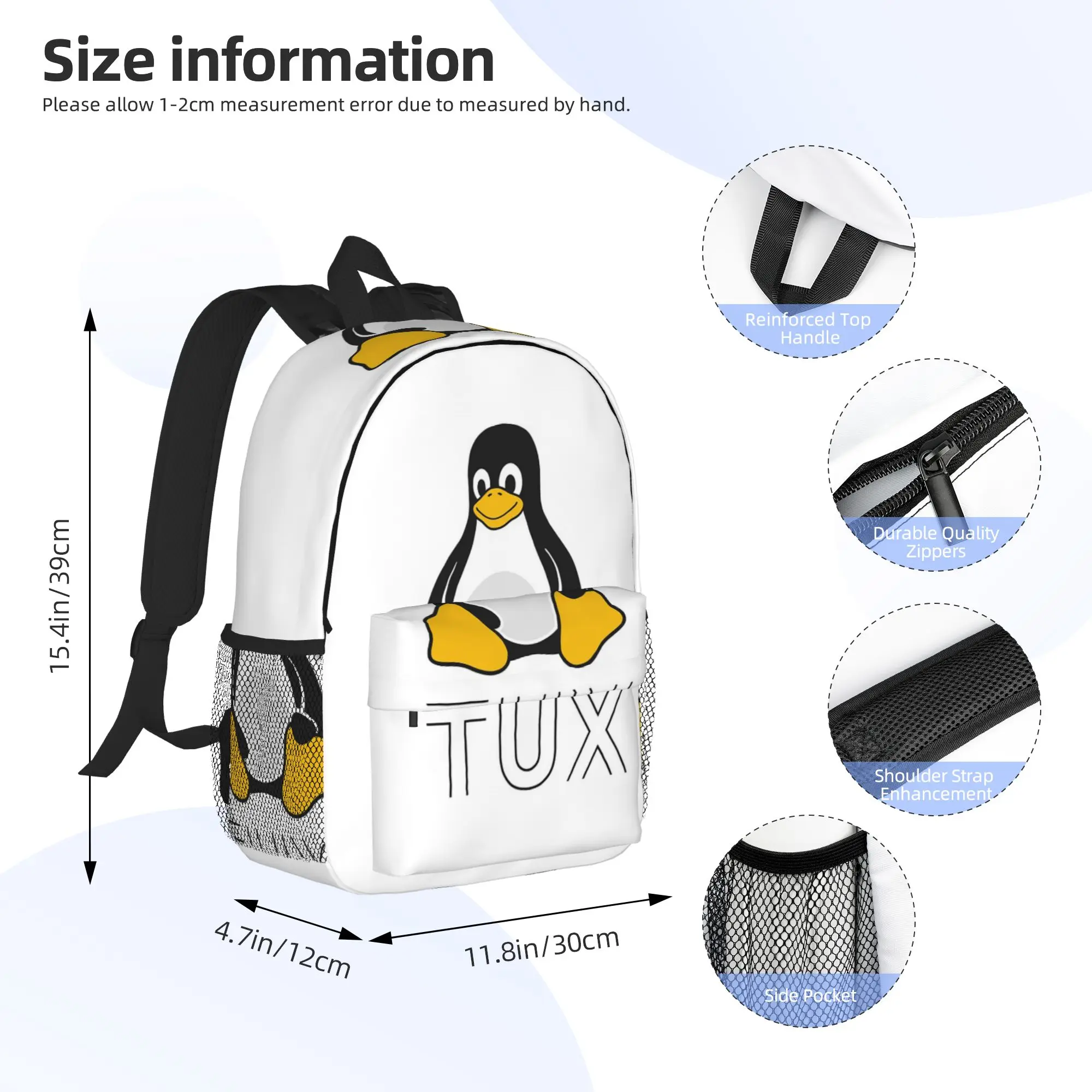 Tux Linux Backpack Hot Sale Daypack Large Capacity Boys Girls BookBag Shoulder Bags for Men Women School Bag