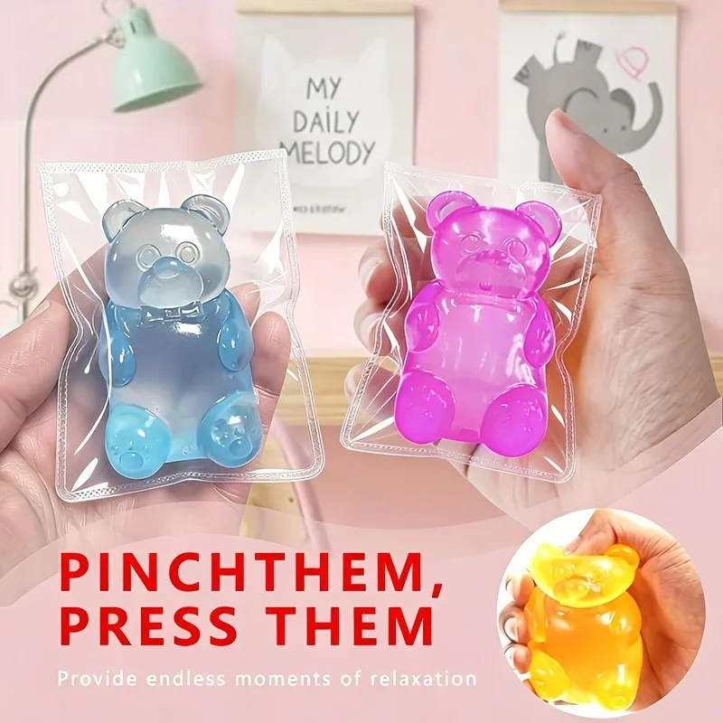 Transparent Clear Bear Squishy Soft Squeeze Toy Stress Relief Fidget Toy Stretchable Cartoon Bear Sensory Decompression Gift image 4