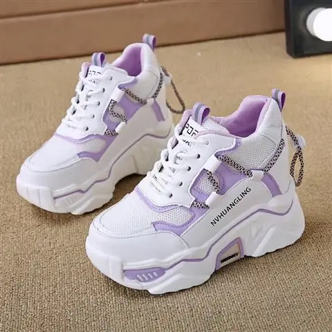 Purple Wedge Sneakers for Women Tennis Shoes Basket Femme Thick Platform Wedge Breathable Sport Shoes Ladi Heightening10cm Shoes