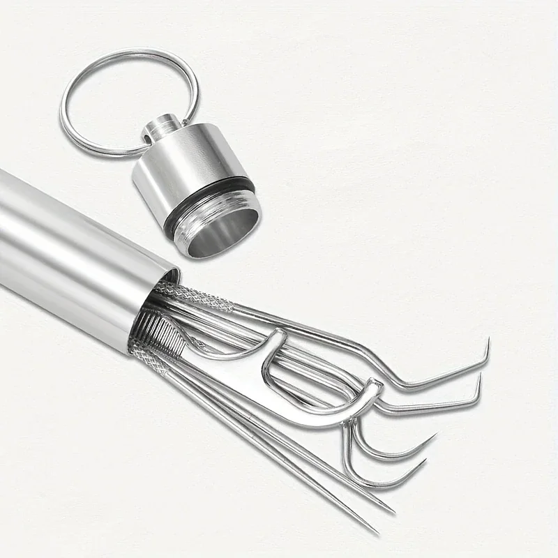 1set Stainless Steel Toothpick Set Tooth Flossing Reusable Toothpicks Portable Toothpick Floss Teeth Cleaner Oral Cleaning Tools