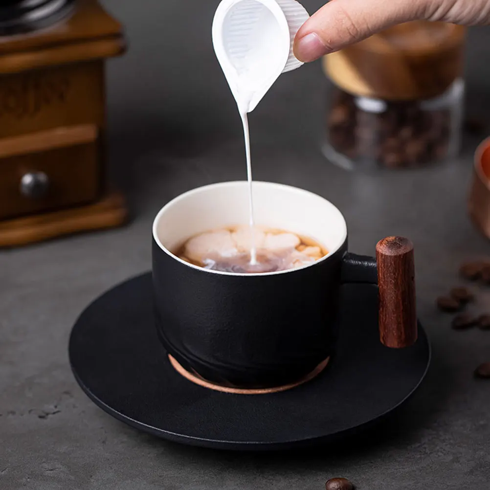 

1 set Ceramic Coffee Cup Saucer Set Black Japanese Style Latte Art Cappuccino Mug Tea Water Container Kitchen Bar Use