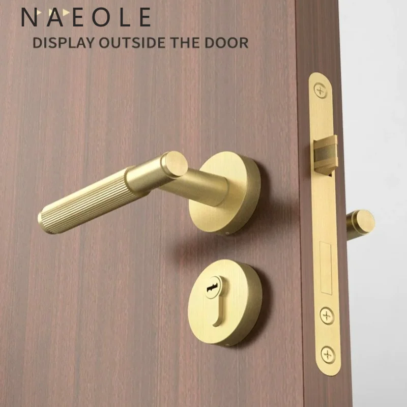 Cerradura de Puerta de Madera Retro de Doble Cara con Textura Cepillada de Cobre Puro para Baño y Dormitorio, Invisible, de Lujo, Silenciosa, Tipo Universal