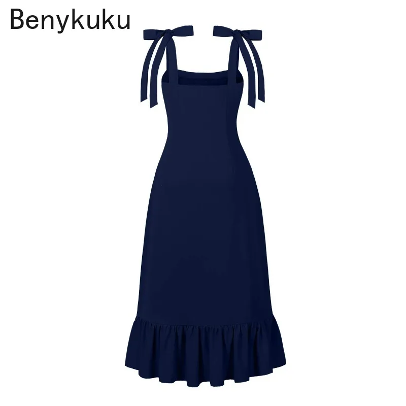 Cinghie con nodo rosso solido Abito lungo da ballo alto basso da donna Elegante volant da cocktail Abiti da compleanno Abiti da sera elasticizzati da donna