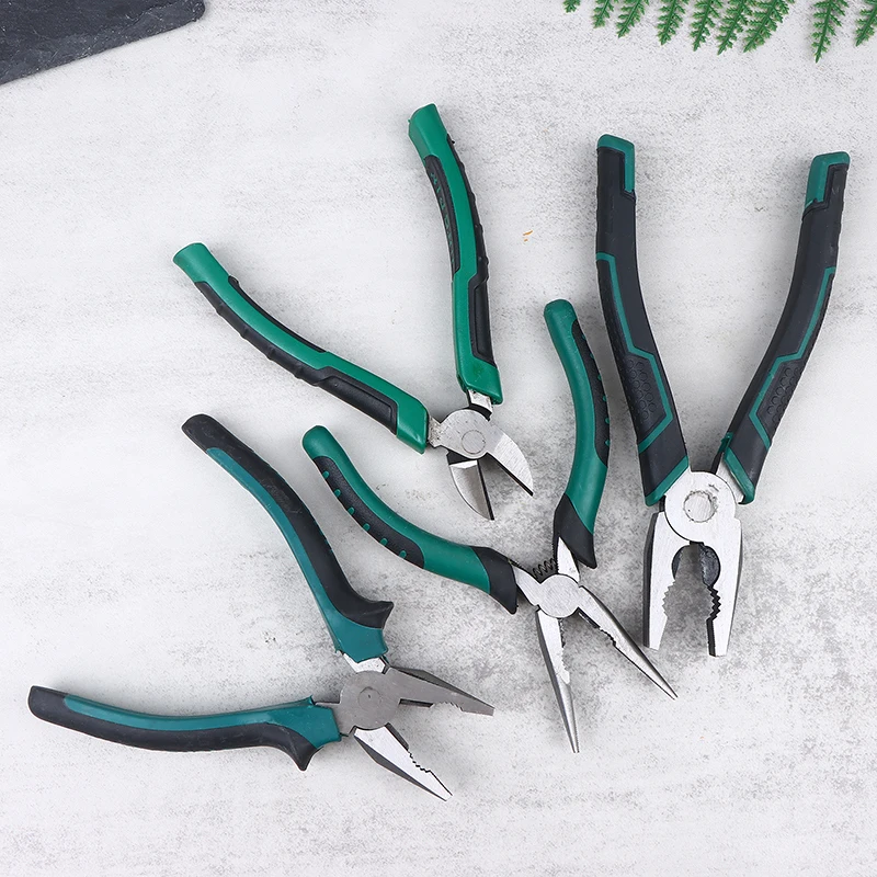 

High Carbon Steel 6/8 Inch Green Handle Steel Wire Pliers Multifunctional Pointed Nose Pliers Diagonal Pliers Crimper Cutter