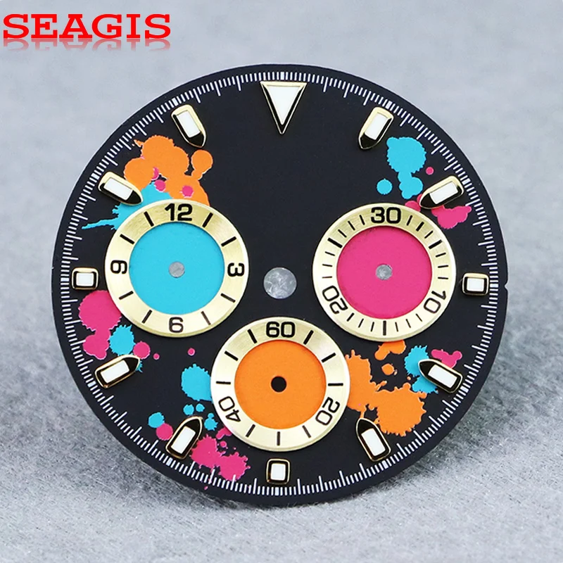 

29mm new 4130 dial, multifunctional chronograph watch parts for 4130/4802 movement blue luminous custom Logo.