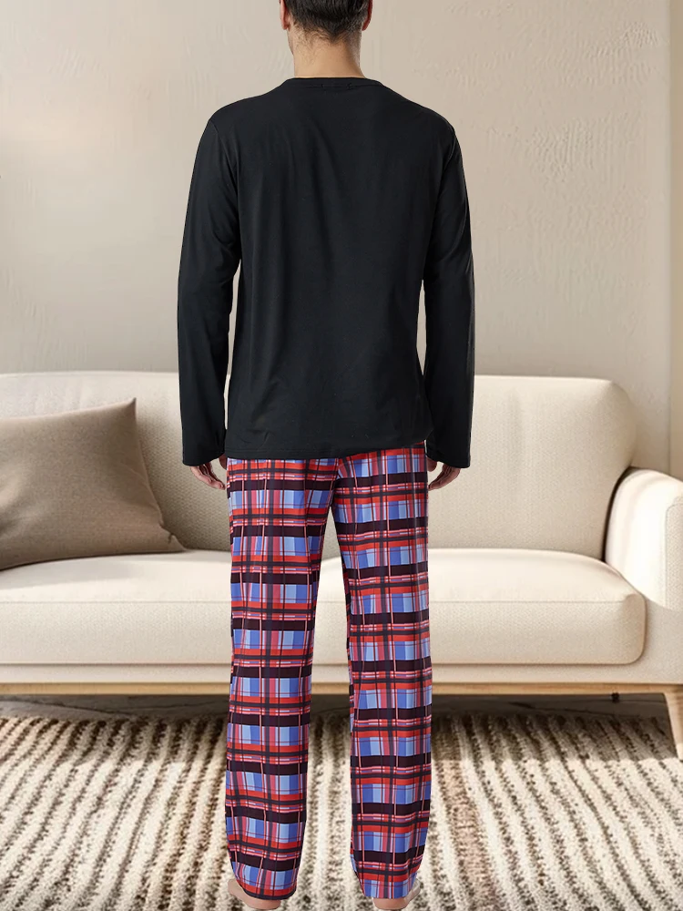 Men\'s fashion home plaid pajama trousers large size loose elastic waist breathable trousers trousers set loungewear