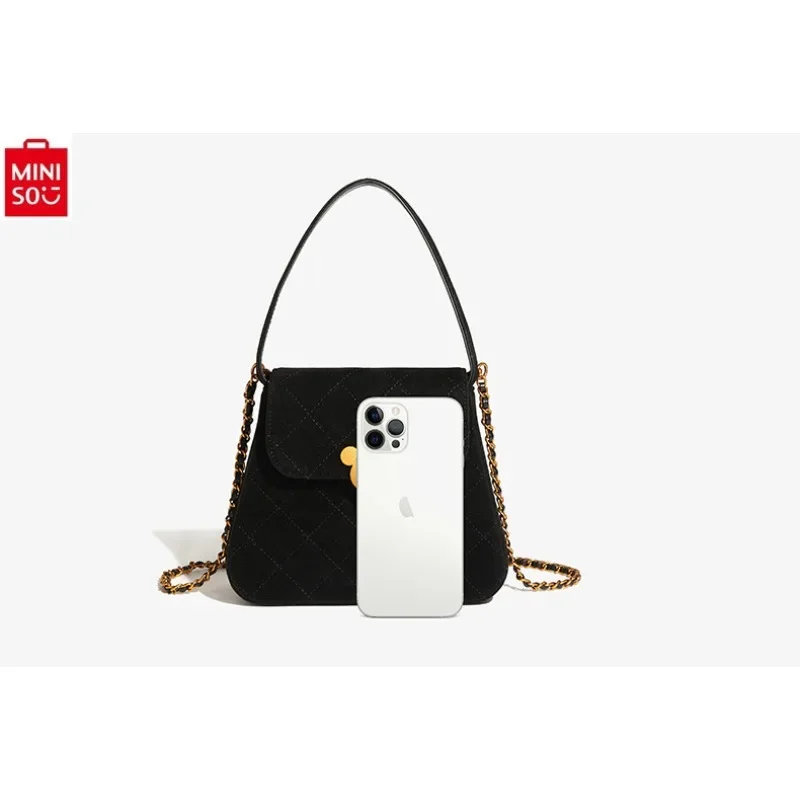 MINISO Disney Luxury Brand Mickey Diamond Pattern Shoulder Bag for Women High Quality Handheld Straddle Dual Use Chain Bag