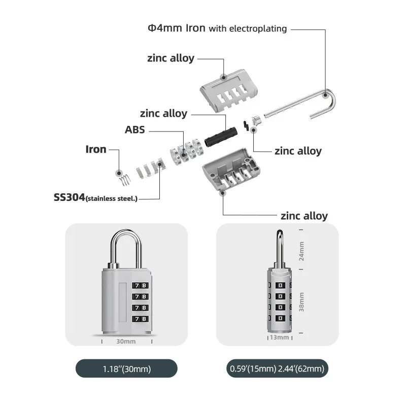 4 Dial Digit Password Lock scambio combinazione valigia bagaglio codice in metallo Password Locks lucchetto da viaggio sicuro antifurto