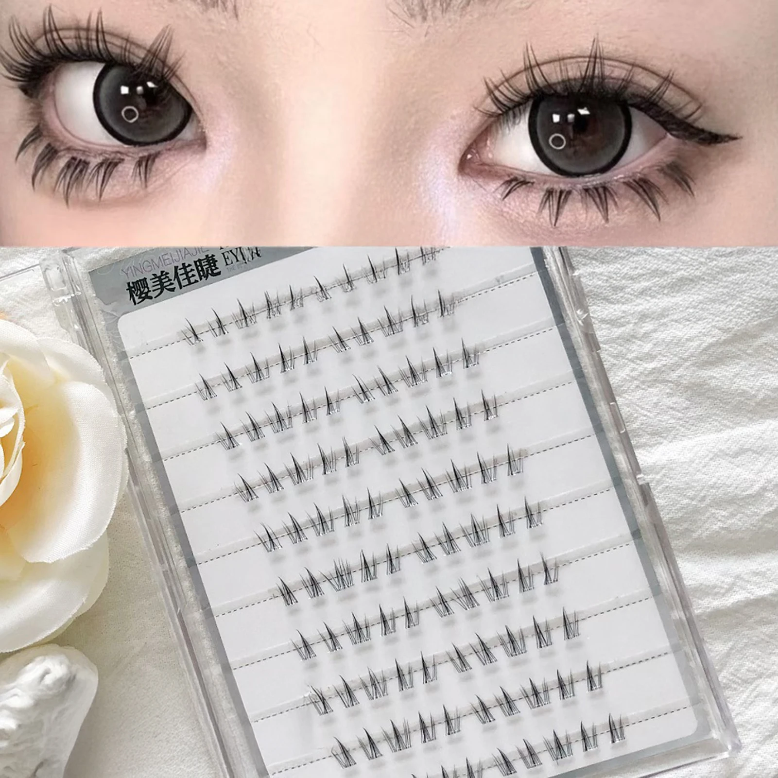 5-7mm 接着剤不要のつけまつげクラスター、自然なふわふわの下まつげ、女性用、毎日のデートや結婚式に