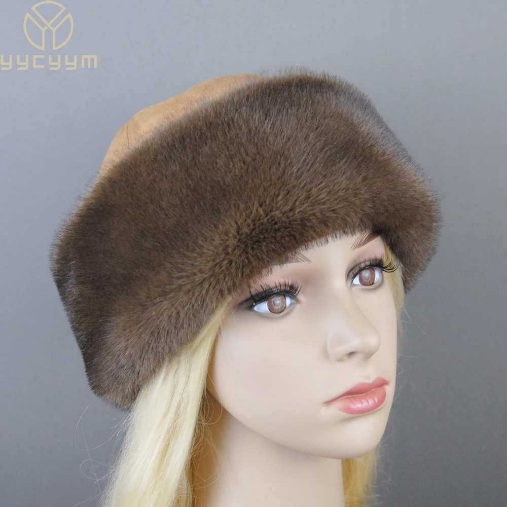 

2025 False Fur Fashionable Brand Caps False Mink Fur Hats For Women Warm Russian Winter Hat Luxurious False Mink Fur Cap