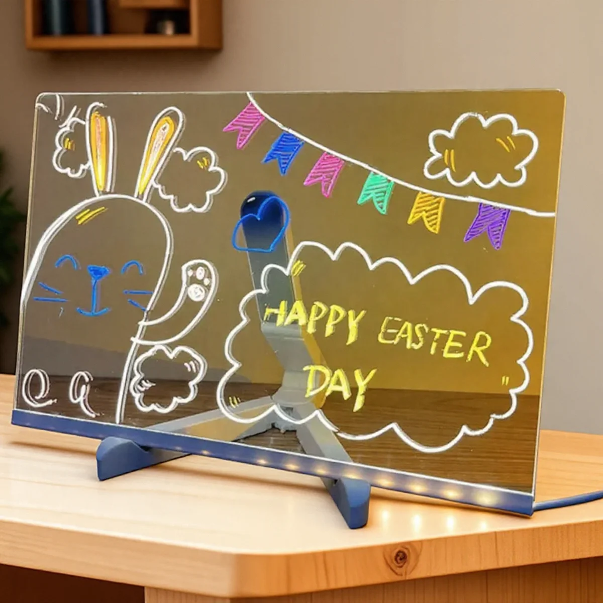 لوحة رسائل مضيئة بإضاءة LED من الأكريليك، سبورة بيضاء قابلة للمسح، 7 أقلام للإعلان المكتبي لديكور المنزل