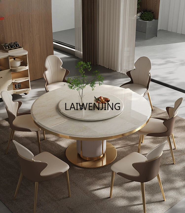 SGF marble dining table and chairs with turntable high-end household natural ultra-microcrystalline stone round table