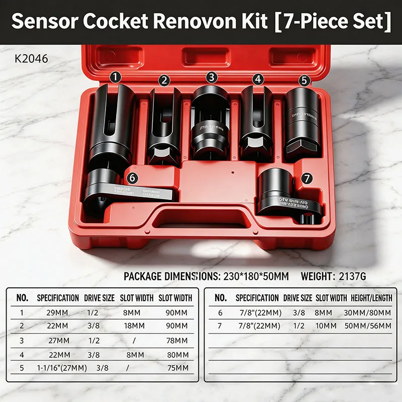 Universal Oxygen Sensor Socket Set O2 Lambda Sensor Removal Tool Kit Automotive Wrench Remover Installer Multi Size Box Tool
