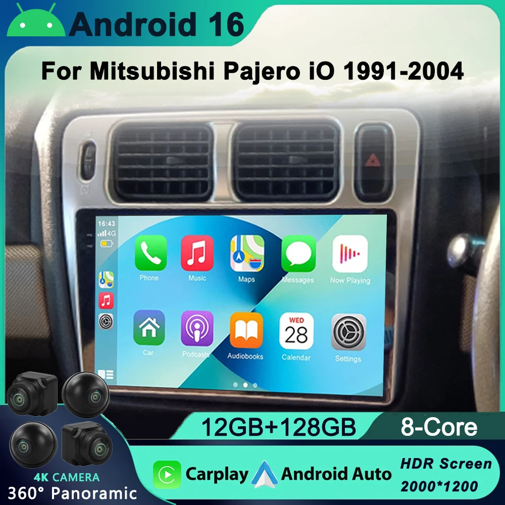 راديو سيارة 2DIN لميتسوبيشي باجيرو iO 1998-2007 أندرويد 16 4G واي فاي أندرويد السيارات Carplay نظام تحديد المواقع والملاحة لا مشغل ديفيدي